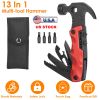 13 In 1 Multi-tool Hammer Outdoor Camping Survival Tools with Pouch Bag Safety Lock Nail Puller Knife Can Opener Saw Screw Depositor Screwdriver