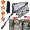 Foldable Fishing Net With Aluminum Alloy Rod EVA Handle Durable 5MM Hexagonal Nano Coating Nylon Mesh Collapsible Landing Net Safe Fish Catching or Re