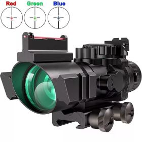 4X32 Prism Rifle Scope With Rear Iron Sight & Fiber Optics Sight Tri-Illuminated Rapid-Changing Etched Reticle ACOG 20mm Rail