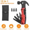 13 In 1 Multi-tool Hammer Outdoor Camping Survival Tools with Pouch Bag Safety Lock Nail Puller Knife Can Opener Saw Screw Depositor Screwdriver