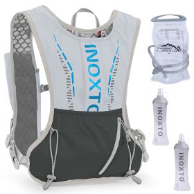 Sport Hydration Vest Running Backpack with 15oz 50oz Water Bladder Adjustable Strap Storage Bag for Trail Running Marathon Race Hiking (Option: Grey)