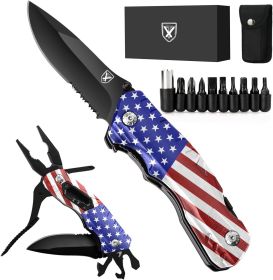 9 in 1 Multi-Tool Pocket Folding Blade Knife - Tactical Survival Rescue Gear Repair Equipment for Outdoor Camping and Emergency Situations (Color: American Flag)