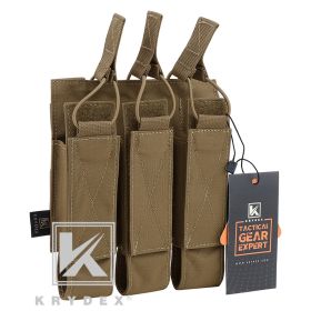 KRYDEX MP5 MP7 KRISS Triple Magazine Pouch Tactical Modular MOLLE Triple Open Top SMG Mag Pouch Carrier For Airsoft Hunting Gear (Color: CB)