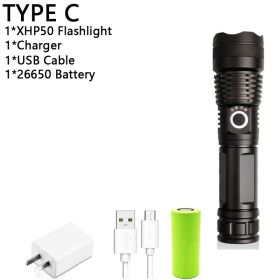 Z20 350000cd 1000 XHP90 most powerful led flashlight usb Zoom Tactical torch xhp50 18650 or 26650 Rechargeable battery handlight (Emitting Color: C-XHP50, Body Color: Box)