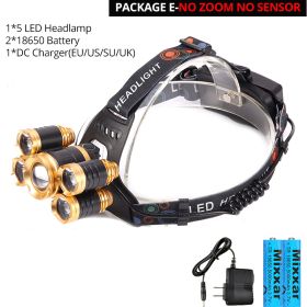 ZK25 Powerful LED Headlight headlamp 5LED T VI Head Lamp 8000lumens Torch head light 18650 battery Best For Camping/fishing (Emitting Color: Option E, Plug Type: us)