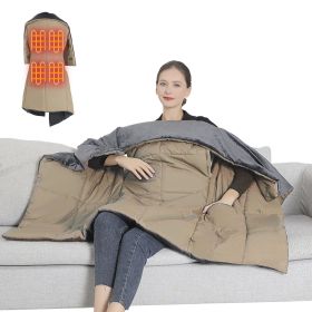 USB Heated Blanket Electric Heated Poncho Shawl Wrap Throw with Zipper Arm Holes Pocket 3 Heating Levels 6 Zones Dual Switch 5V/2A Machine Washable fo (Color: Camel, size: 155x130x1cm/61.02x51.18x0.39in)