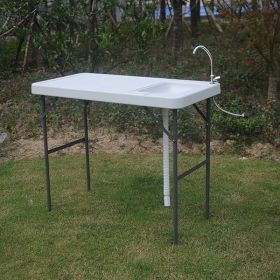 Folding Portable Fish Fillet & Hunting & Cutting Table with Sink Faucet (Color: Off White)